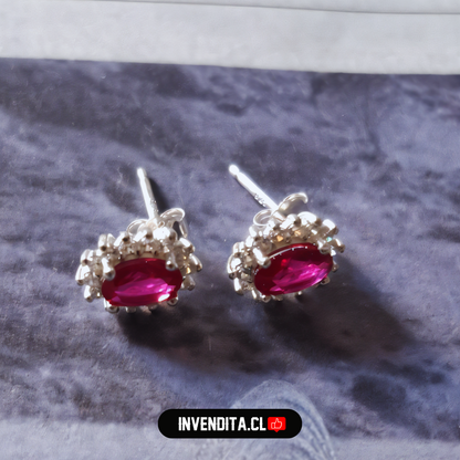 Aros de plata 925 estilo lady con circón rojo