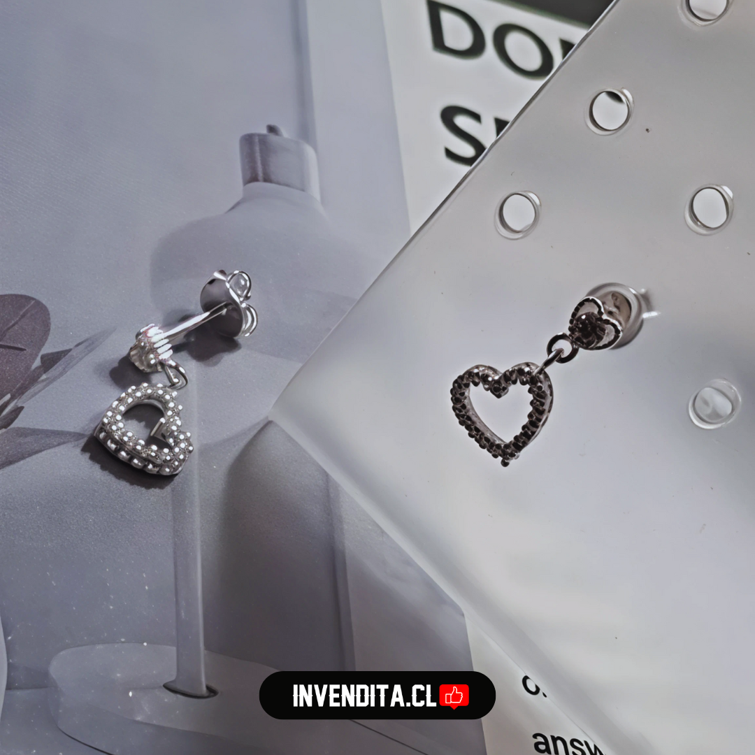 Aros de plata 925 corazones colgantes con circones