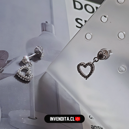 Aros de plata 925 corazones colgantes con circones