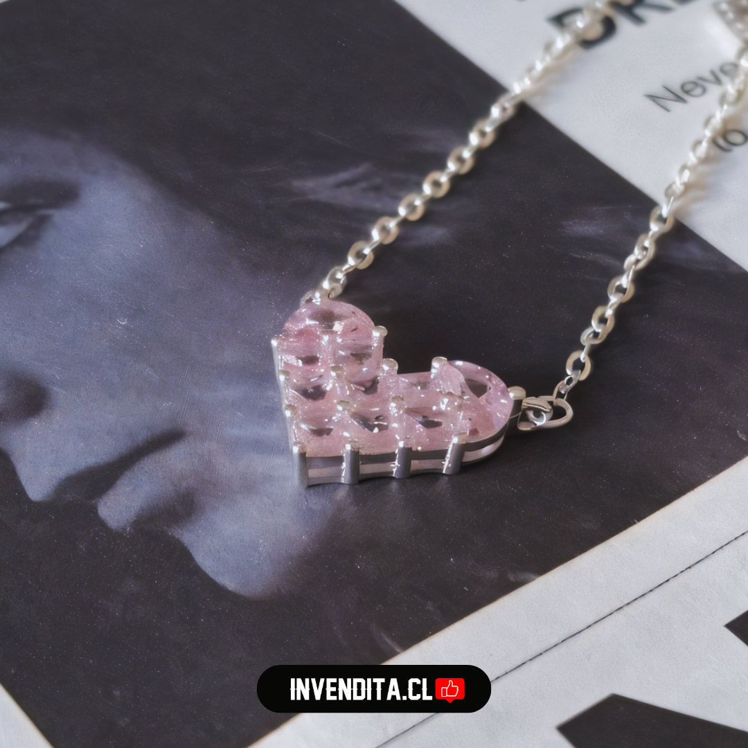Collar de plata 925 corazón rosa Francia con circones