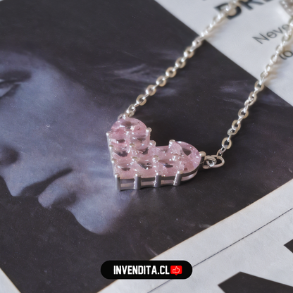 Collar de plata 925 corazón rosa Francia con circones