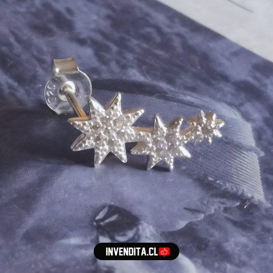 Aros de plata 925 tres estrellas con micro circones