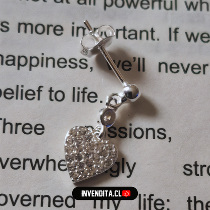 Aros de plata 925 pequeña esfera con placas de corazón