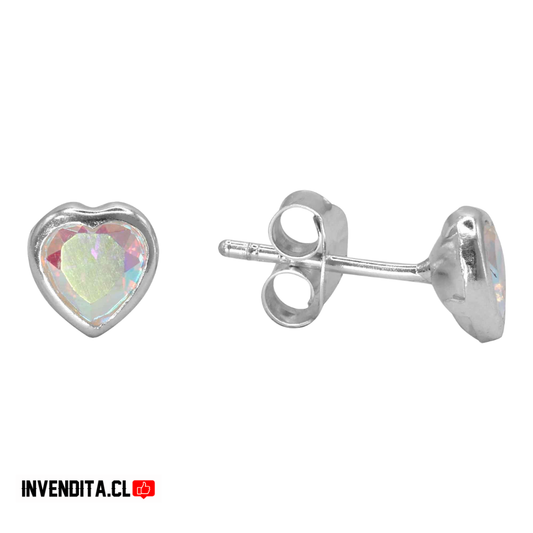 Aros de plata 925 pequeños corazones tornasol