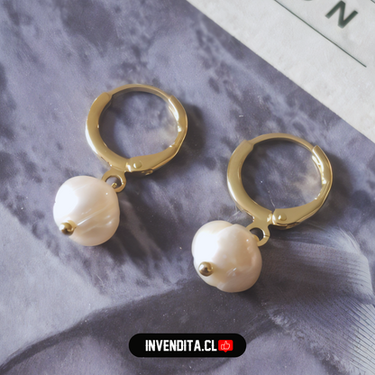 Aros enchapados en oro argollas con perlas planas de imitación