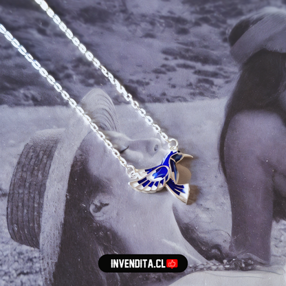 Collar de plata 925 colibrí azul eléctrico