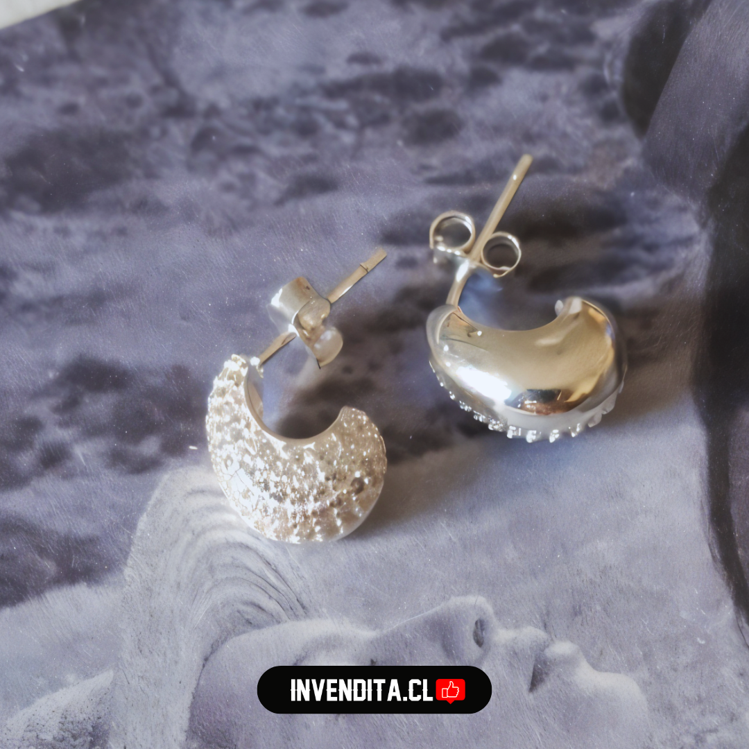 Aros de plata 925 estilo bote mitad strass mitad satinada