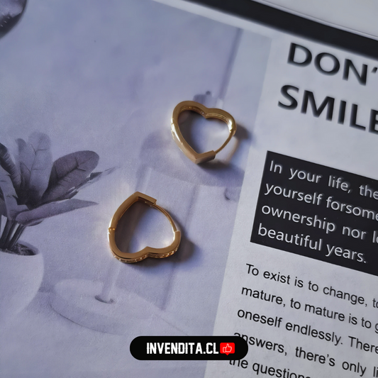 Aros enchapados en oro argollas corazón con banda de circones