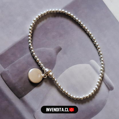 Pulsera de plata 925 diseño de esferas con placa circular