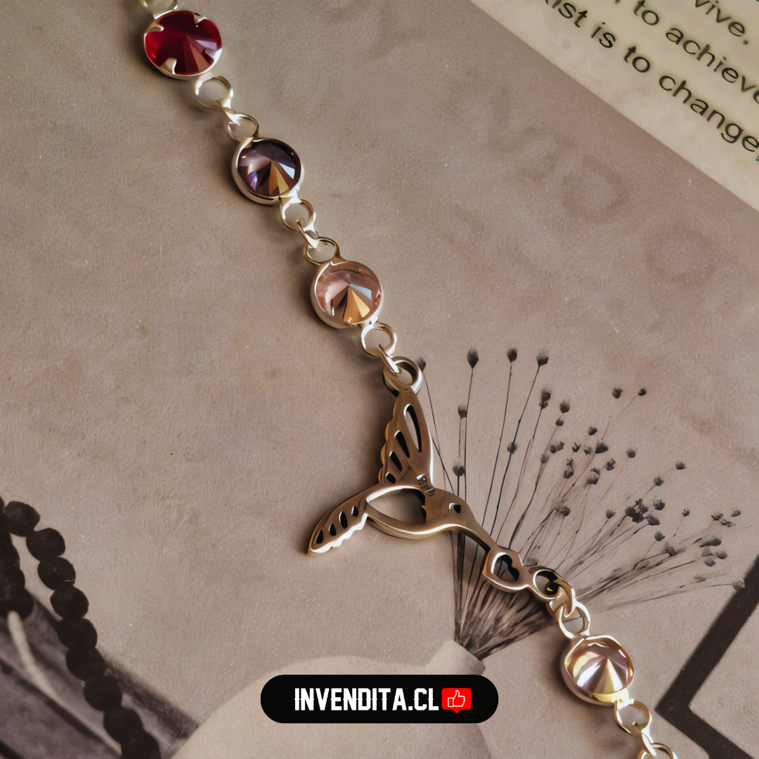 Pulsera de plata 925 diseño colibrí con botones de circones de colores