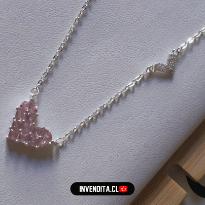 Collar de plata 925 corazón rosa Francia con circones