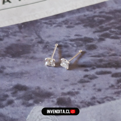 Aros de plata 925 piercing circón cuadrado