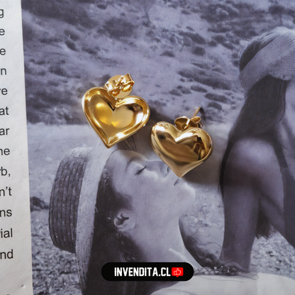 Aros enchapados en oro diseño corazón liso medio