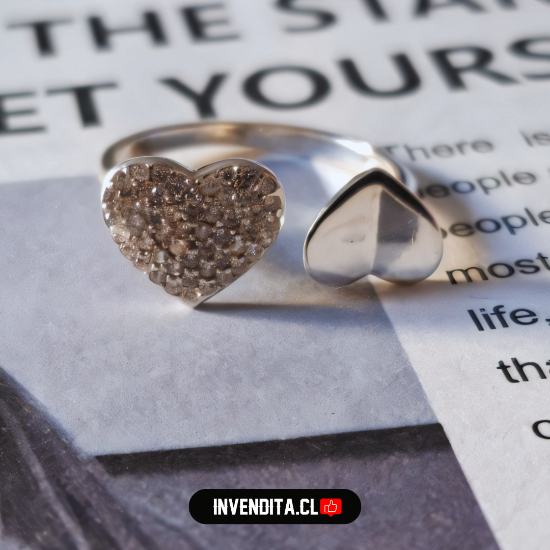 Anillo de plata 925 modelo abierto de puntas corazón de placa y microcircones