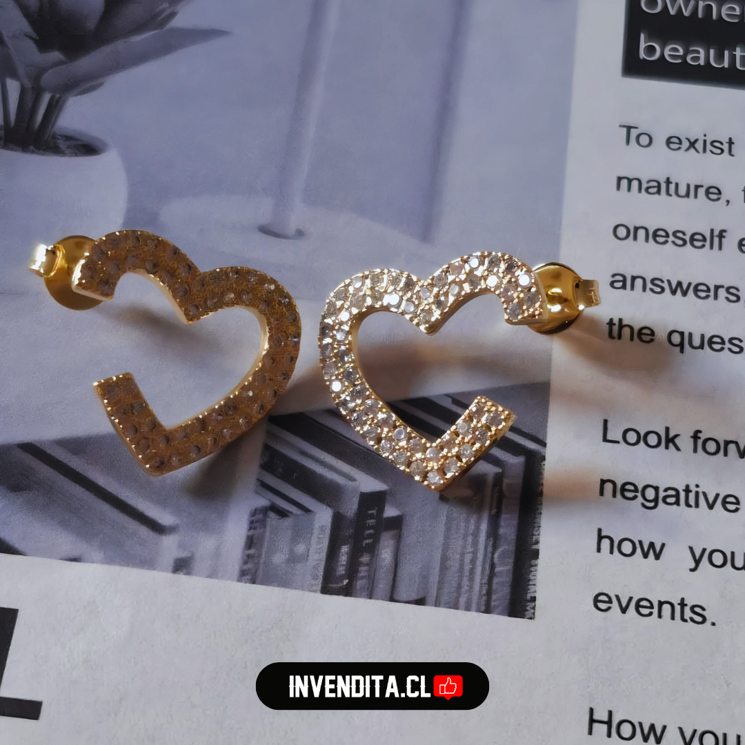 Aros enchapados en oro corazones placas de circones