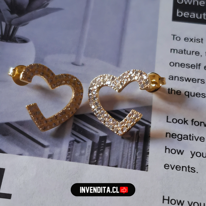 Aros enchapados en oro corazones placas de circones