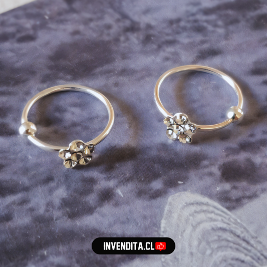 Aros de plata 925 piercing flor estilo Bali