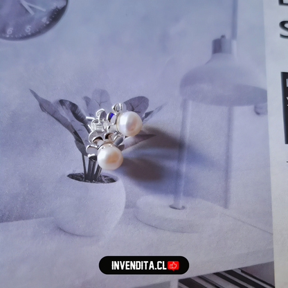 Aros de plata 925 diseño flor con perla