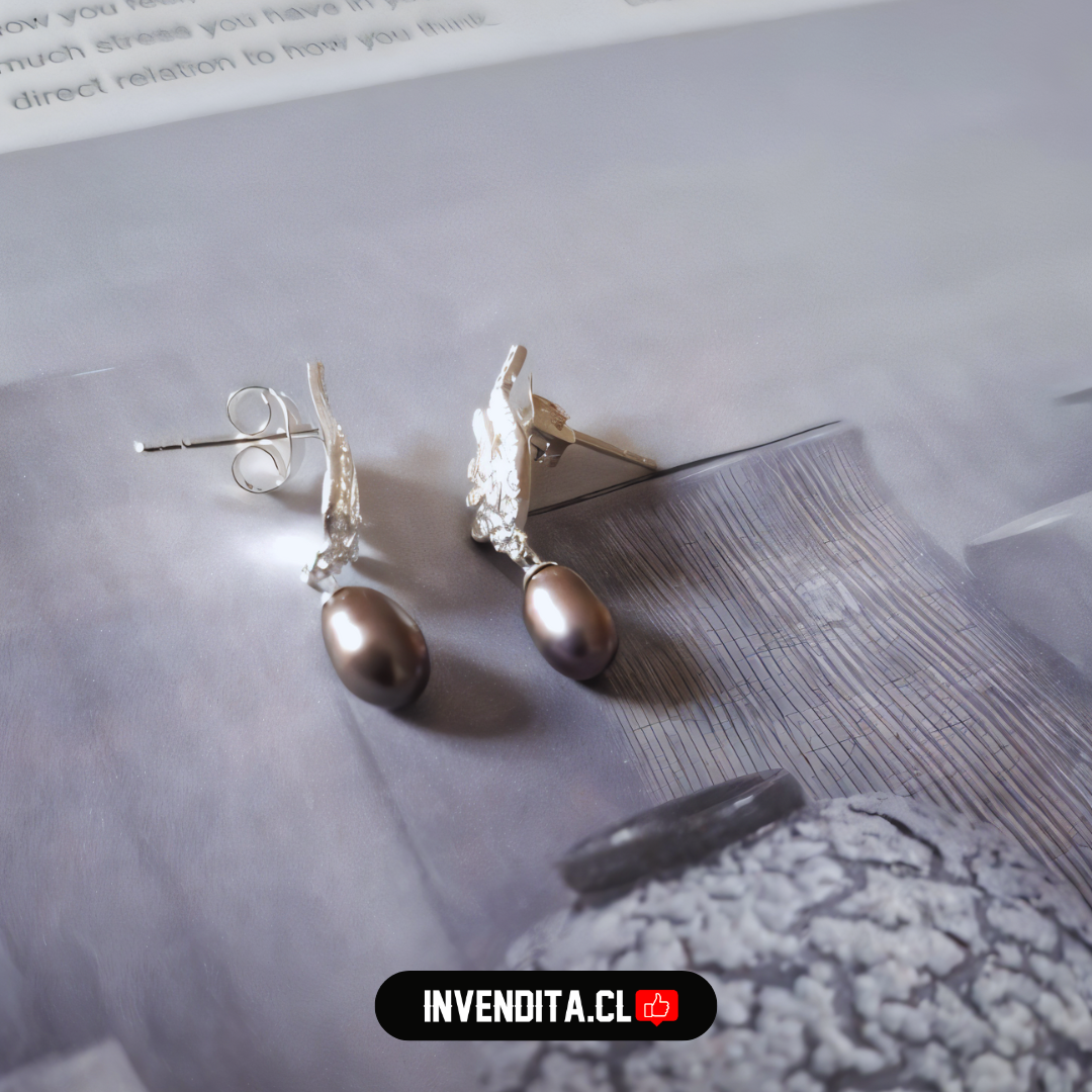 Aros de plata 925 ala con perla oscura