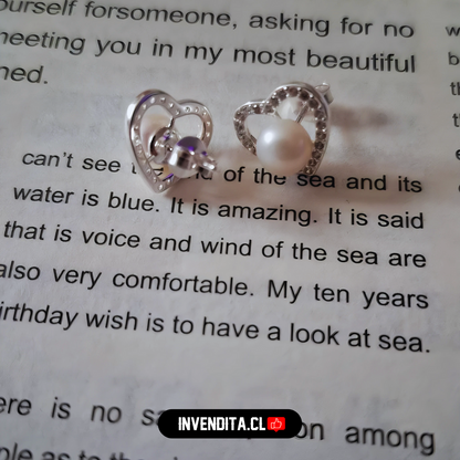 Aros de plata 925 diseño corazón de circones con perla