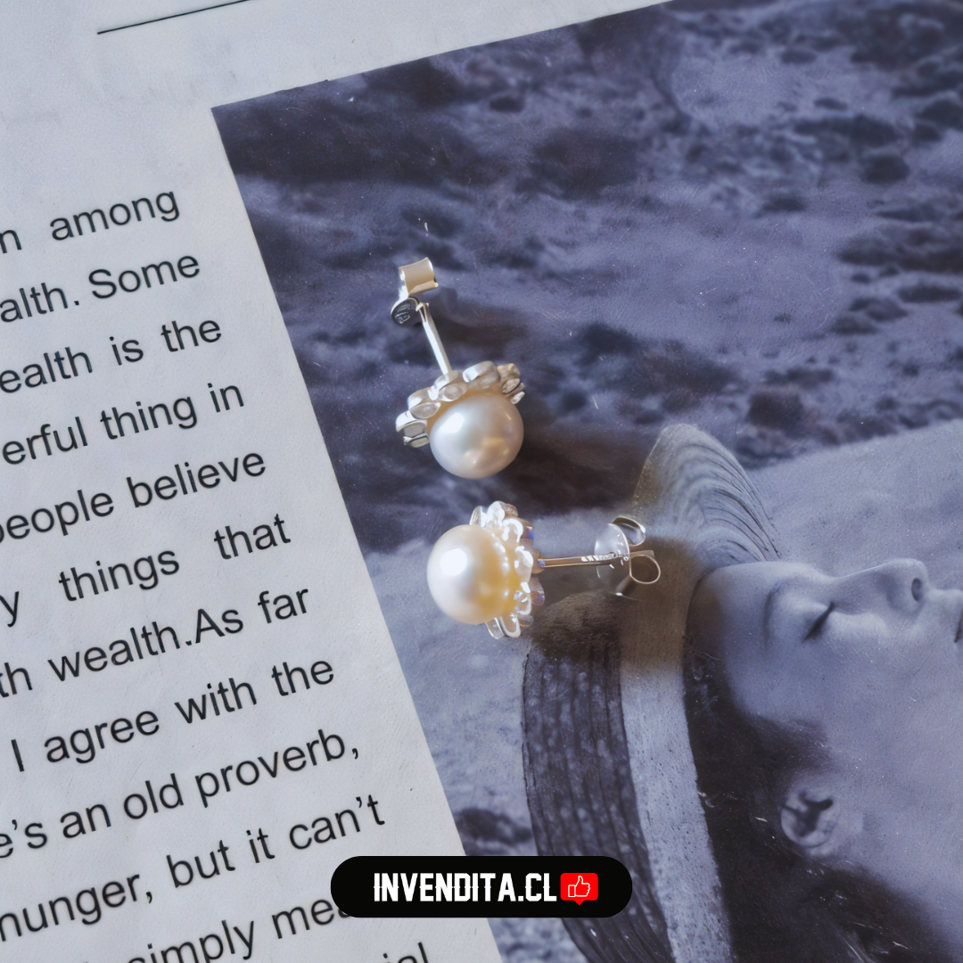 Aros de plata 925 diseño pétalos de circones y perla