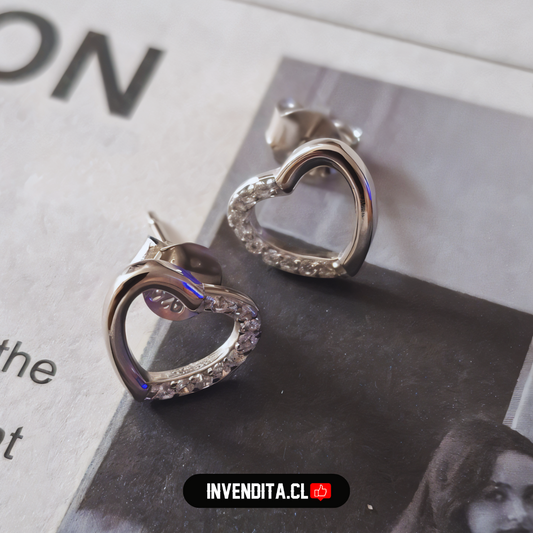 Aros de plata 925 corazones irregulares con circones