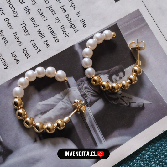 Aros enchapados en oro argollas esferas lisas con perlas de imitación