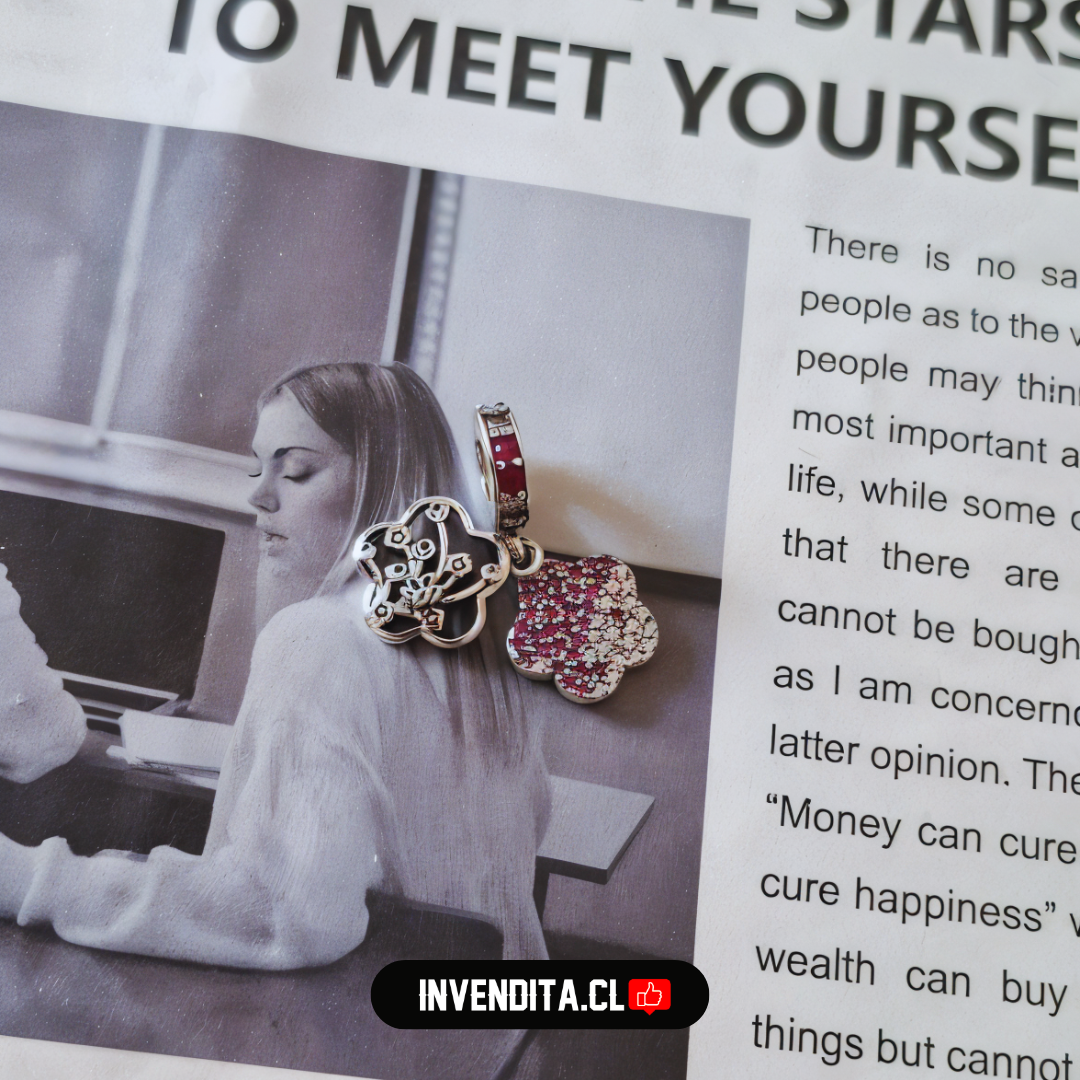 Charm estilo pandora flores pink circones
