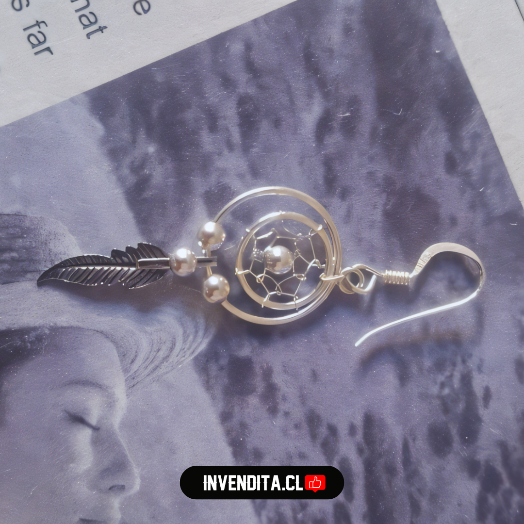 Aros de plata 925 diseño atrapasueños estilo nativo