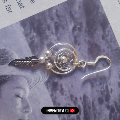 Aros de plata 925 diseño atrapasueños estilo nativo