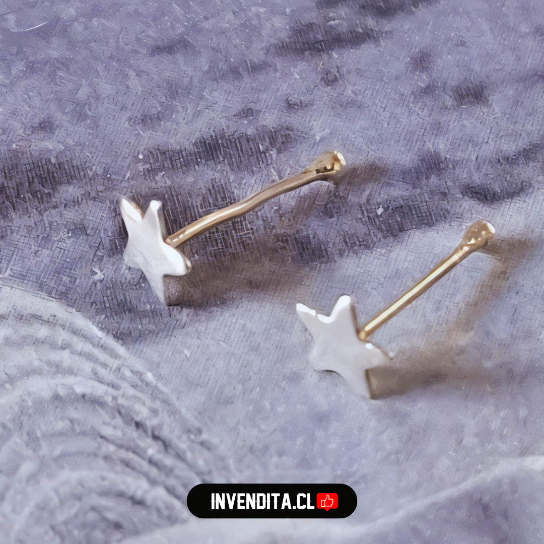 Aros de plata 925 piercing estrella gris