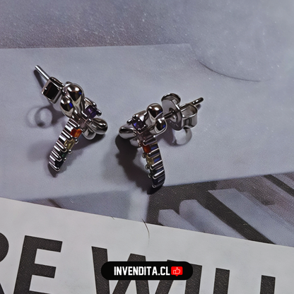 Aros de plata 925 diseño libélula con circones de colores