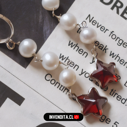 Aros de plata 925 perlas con estrella roja