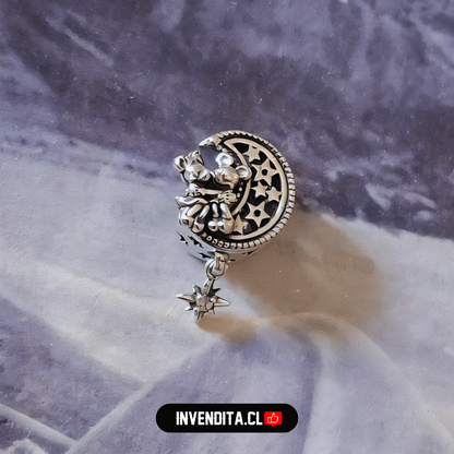 Charm estilo pandora Mickey & Minnie en la luna