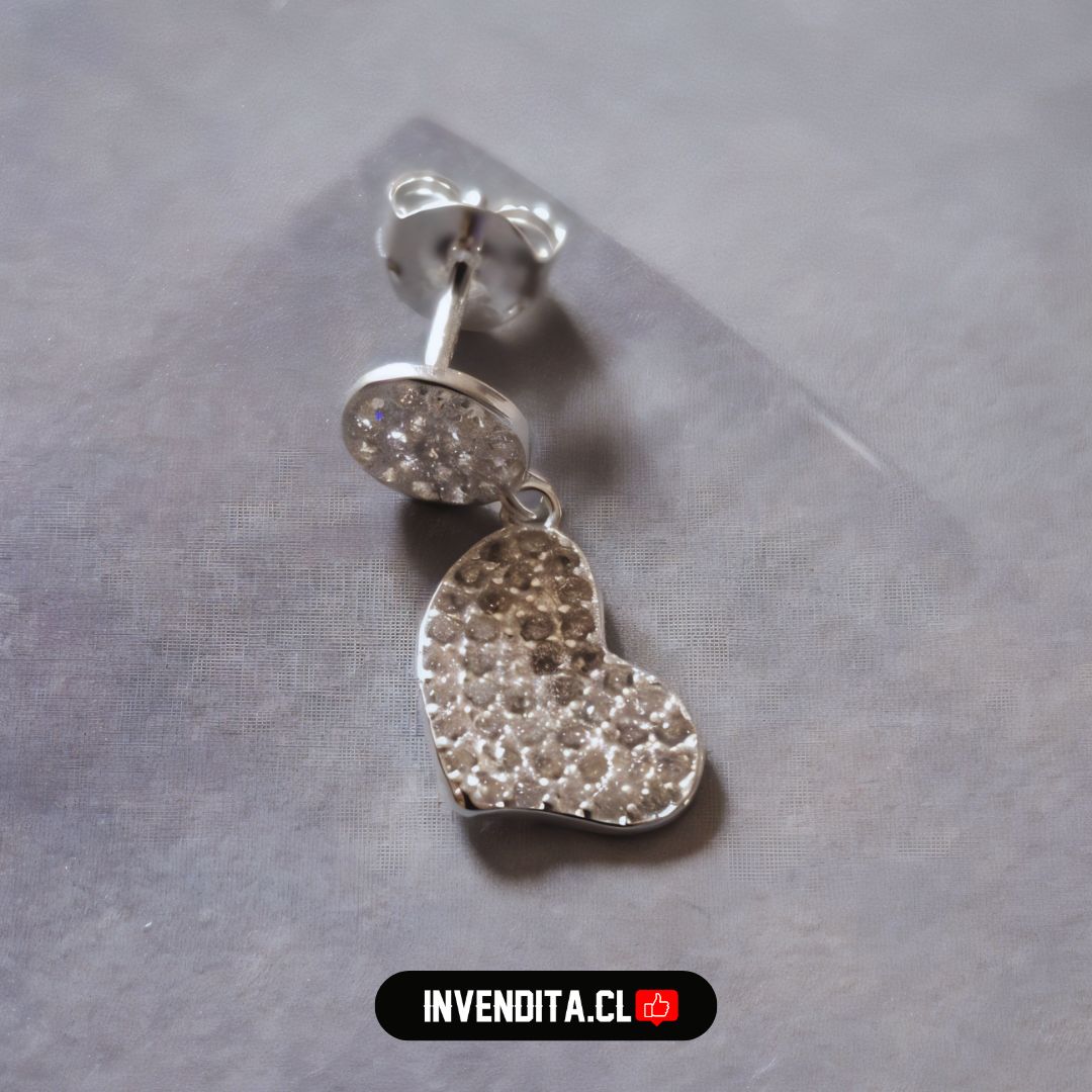 Aros de plata 925 estilo botón y colgantes corazón