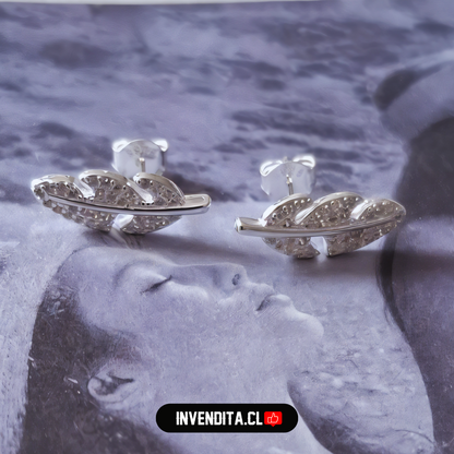 Aros de plata 925 diseño hoja con micro circones