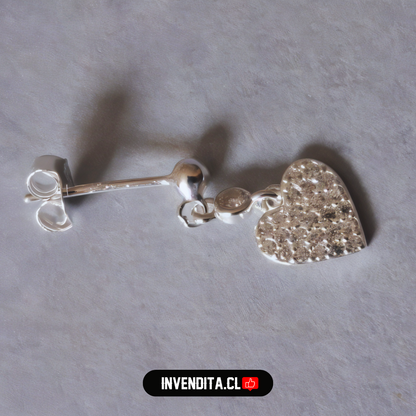 Aros de plata 925 pequeña esfera con placas de corazón