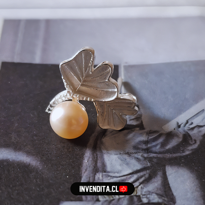 Aros de plata 925 diseño hojas de circones con pequeña perla