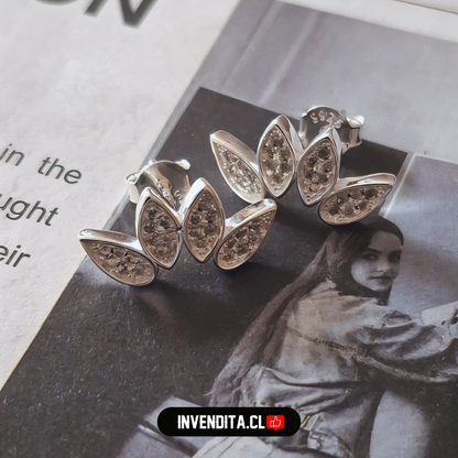 Aros de plata 925 cuatro hojas micro circón