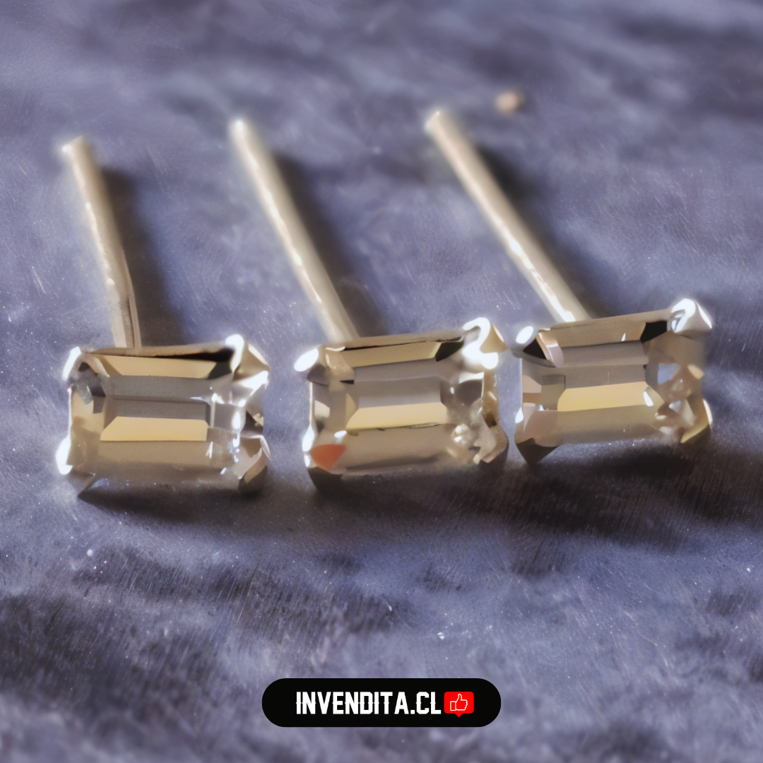 Aros de plata 925 piercing circón rectangular