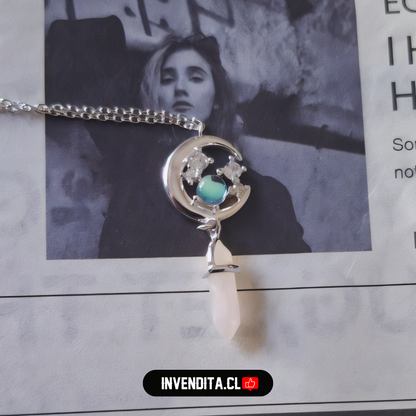 Collar de plata 925 diseño piedra luna con circones y cuarzo