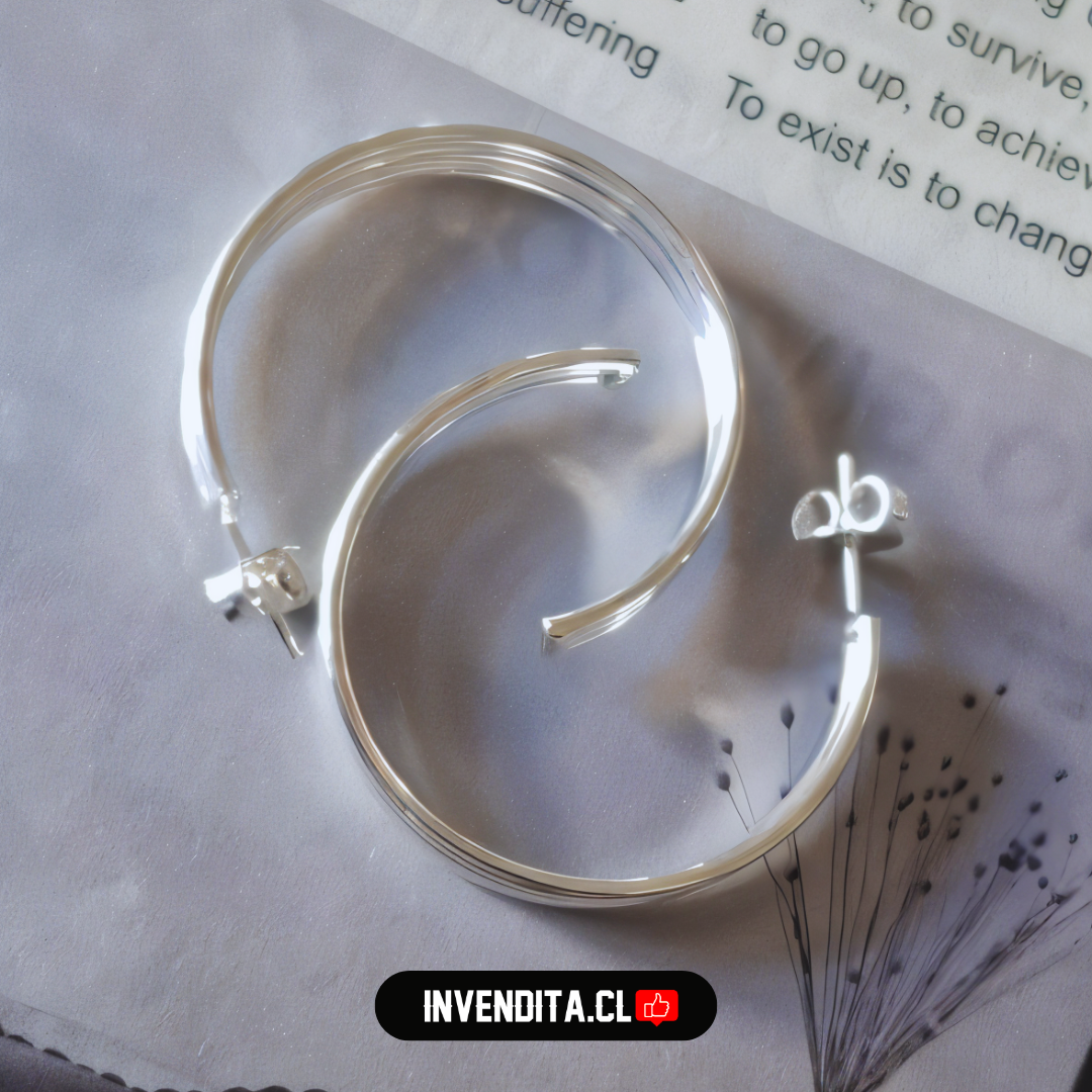 Aros enchapados en plata diseño argollas triple banda lisa