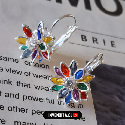 Aros enchapados en plata diseño flor de circones con gancho catalán