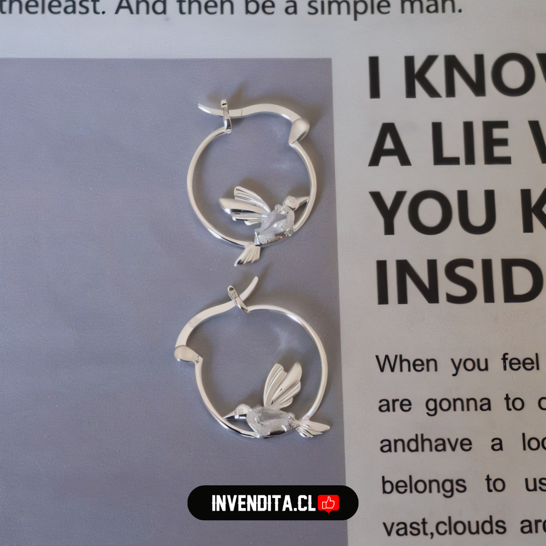 Aros de plata 925 diseño colibrí con circón y broche criollo