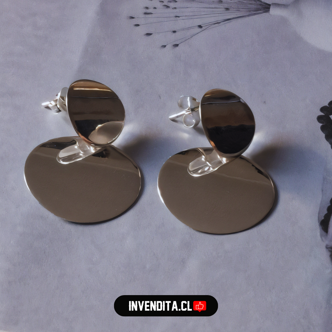 Aros de plata 925 doble placa circular satinadas medias