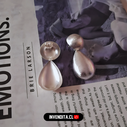 Aros enchapados en plata diseño placas circulares y de gotas satinadas
