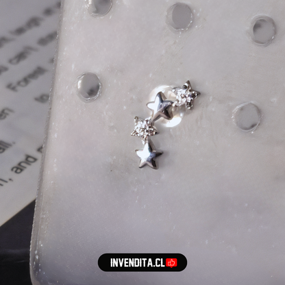 Aros de Plata 925 estilo trepador de estrellas lisas y circones