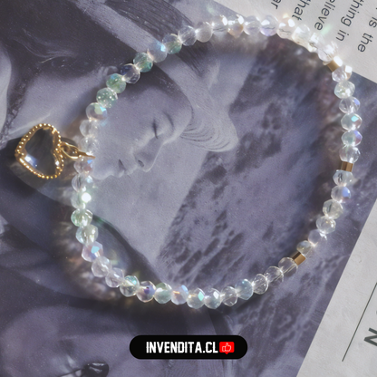 Pulsera de cristales con corazón enchapado en oro