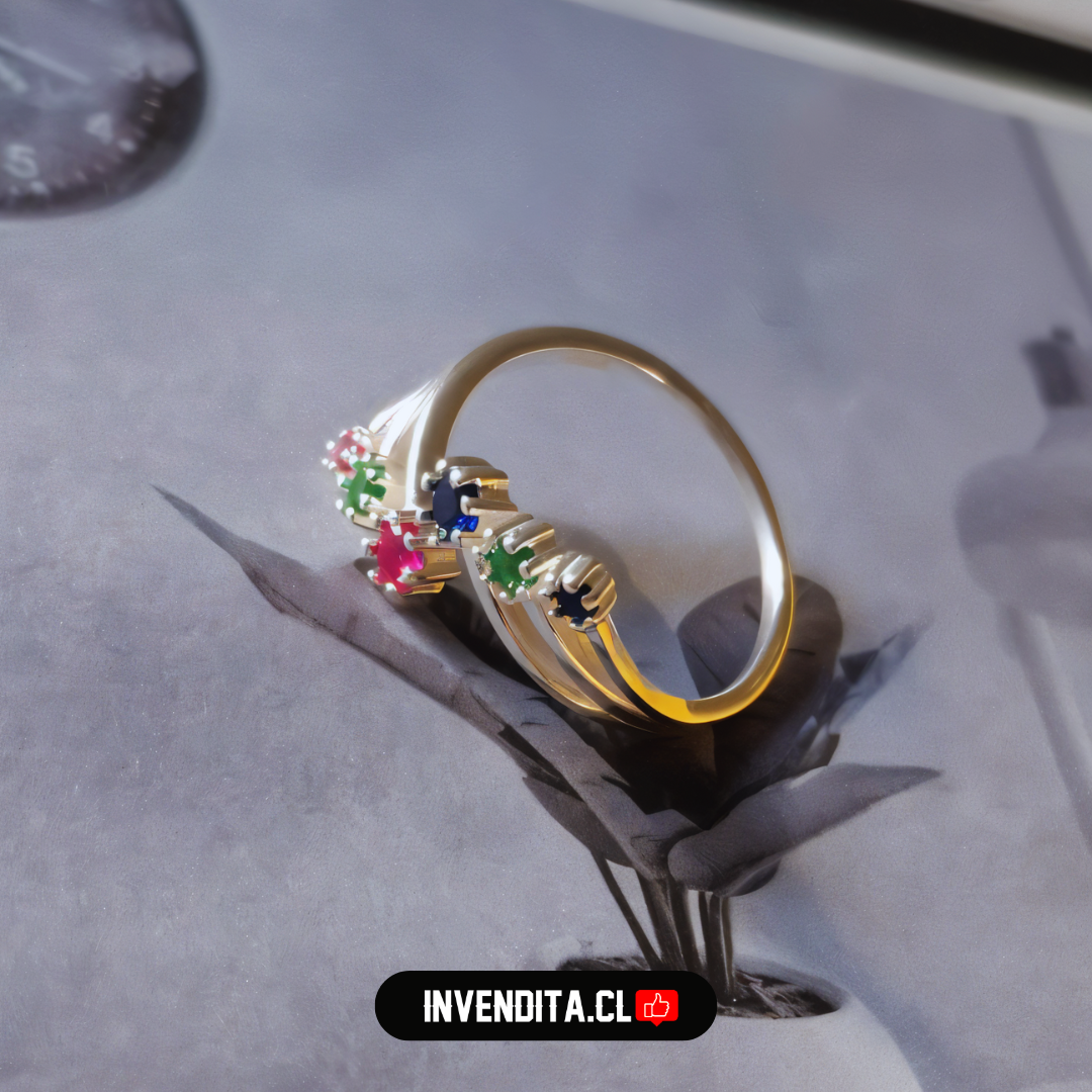 Anillo de plata 925 estilo abierto con puntos de flor de circones de colores
