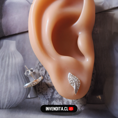 Aros de plata 925 pegado diseño hoja micro circones